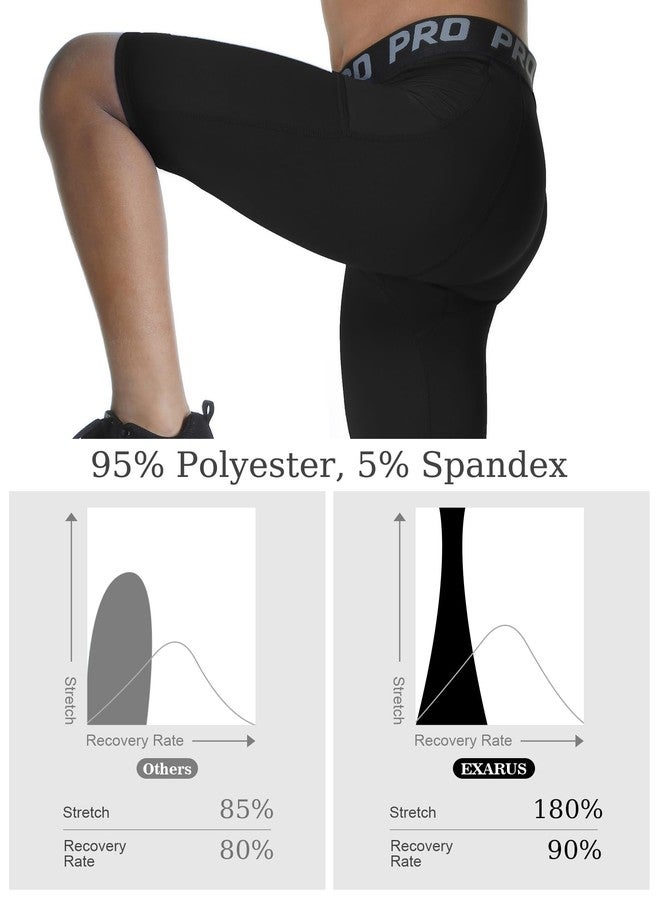 EXARUS شورتات ضغط رياضية للأولاد من إكساروس، ملابس داخلية رياضية أساسية عالية الأداء، مناسبة للجري وكرة القدم، بجيب جانبي، مقاس 12 سنة - Image 3